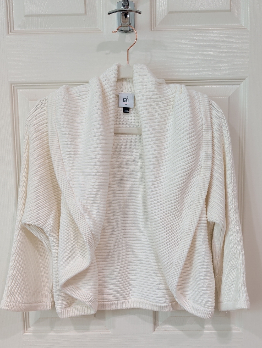 CAbi Cream Open-Front Ribbed Drape Cardigan